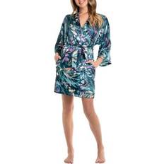 Turquoise - Women Robes Linea Donatella Women's Printed Satin Wrap Robe Turquoise L/XL