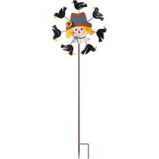 GlitzHome 41.75"H Fall Metal Scarecrow Head with Crows Stake