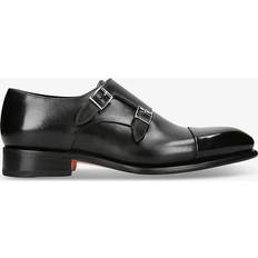 Santoni Leather Carter Double Monk Shoes black