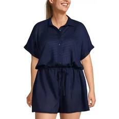 Lands' End Women Swimsuits Lands' End Plus Relaxed Short Sleeve Button Front Swim Cover-Up Romper