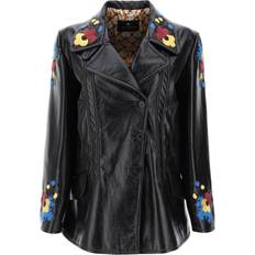 Etro Jacket In Patent Faux Leather With Floral Embroideries