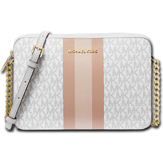 Michael Kors Jet Set Logo Stripe Crossbody Bag - Optic White/Soft Pink