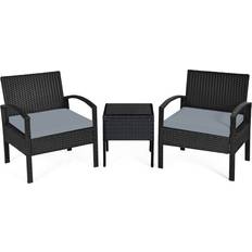 Costway 3 pcs Outdoor Rattan Patio Conversatio Bistro Set, 1 Table incl. 2 Chairs