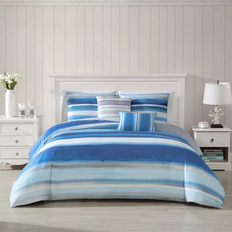 Bebejan Coastal Stripe Bedspread Grey, White, Blue (269.2x243.8cm)