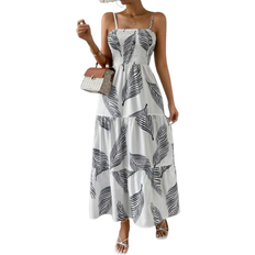 Shein Frenchy Women's Printed Spaghetti Strap Maxi Dress With Shirred And Wrap Detail