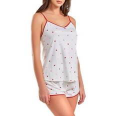 iCollection Women's Kyley Heart Printed Pajama Short Set Trimmed in Red White-Red