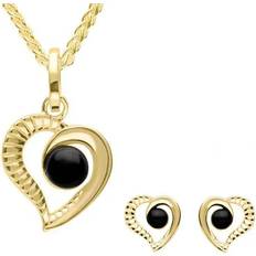 C W Sellors Ridged Heart Two Piece Set - Gold/Black