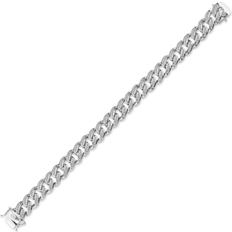 Jewelco London Iced Encrusted Cuban Curb Chain Bracelet - Silver/Transparent