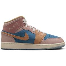 Nike Air Jordan 1 Mid Sneaker School GS - Aegean Storm/Pink Oxford/Red Stardust/Hemp