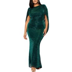 Betsy & Adam Tamsin Metallic Knit Long Sleeve Drape Dress Plus Size - Jade