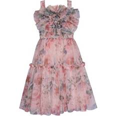 Bonnie Jean Big Girls Flower-Detail Floral-Mesh Dress Blush