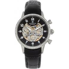 Empress Womens Beatrice Automatic Skeleton Leather-Band w/Day/Date Black & Silver One Size