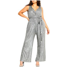 City Chic Plus Dazzling Wide leg Jumpsuit Gunmetal