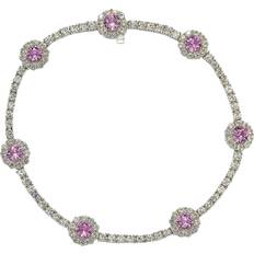 Suzy Levian Sterling Silver Pink Sapphire Halo Station Bracelet One