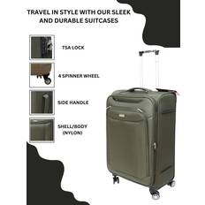 Infinity Leather Lightweight khaki green suitcase 4 wheel