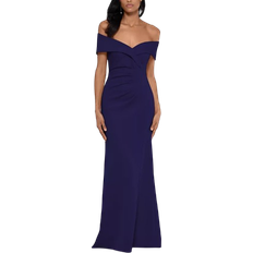 Xscape Off The Shoulder Ruched Gown - Navy Blue