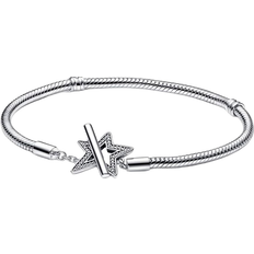 Pandora Moments Asymmetric Star T Bar Snake Chain Bracelet - Silver/Transparent