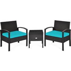 Costway 3 pcs PE Rattan Wicker Bistro Set, 1 Table incl. 2 Chairs