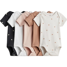 H&M Baby Cotton Bodysuits 5-pack - Beige/Hearts (1159381019)