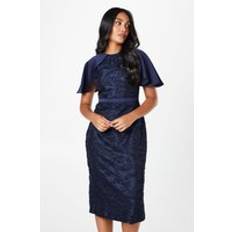 Wallis Petite Floral Cap Sleeve Pencil Dress Navy