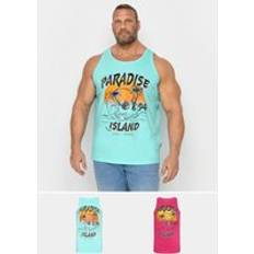 Men - Pink Tank Tops BadRhino Pack Paradise Vest Tops Blue