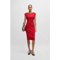 Hugo Boss Red Dresses Hugo Boss Cap-sleeve Dress In Wool Twill