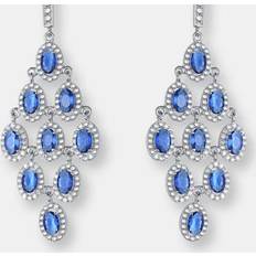 Genevive Sterling Silver Sapphire Cubic Zirconia Chandelier Earrings Blue 64MM