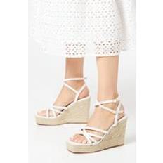 Faith Haven Strappy High Espadrille Wedge Sandals White