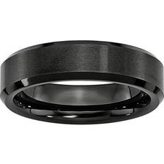 Chisel Black Ceramic Beveled Edge Brushed Wedding Band Ring Black