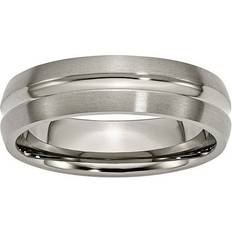 Chisel Titanium Brushed and Polished Grooved Wedding Band Ring Grey