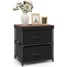 Costway Nightstand Dresser Black/Rustic Brown Bedside Table 30.5x40.6cm