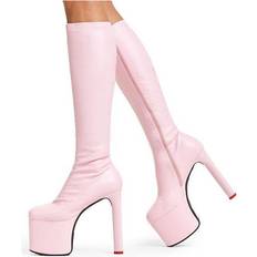 Pink - Women High Boots Lamoda knee high boots rockstar girlfriend round toe platform heels, pinkstretch