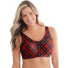 Comfort Choice Plus Women's Cotton Back-Close Wireless Bra in Classic Red Plaid Size C