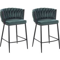 Footrest Kitchen Chairs Beliani Milan Velvet Bar Chairs Dark Green Kitchen Chair 88cm 2pcs