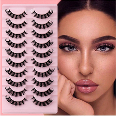 Shein False Eyelashes,10Pairs Russian Strip Lashes Dd Curl False Eyelashes Fluffy Wispy Faux Mink Lashes Fake Eyelashes