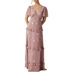 Coast Trailing Floral Embroidered Angel Sleeve Bridesmaids Dress - Antique Rose