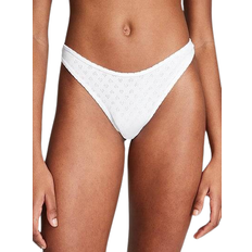 Victoria's Secret Pink Cotton High Leg Thong Panty - Optic White Pointelle