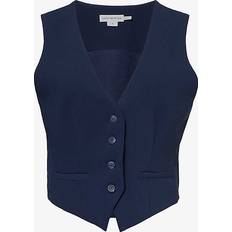 Good American Womens New Navy002 Luxe V-neck Single-breasted Woven Waistcoat