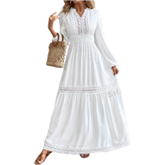 Long Dresses - White Shein VCAY Women's Plain Simple Daily Long Sleeve Dress