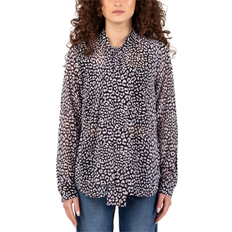 Michael Kors Graphic Leopard Print Georgette Tie Neck Blouse - Black/White