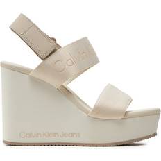 Calvin Klein Women Heeled Sandals Calvin Klein Jeans Women WEDGE SANDAL WEBBING IN MTL, Creamy White/Eggshell