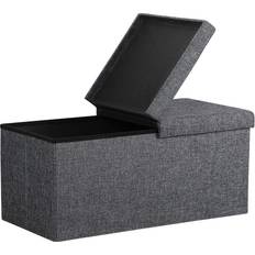 Casaria Foldable Dark Grey Linen Storage Bench 80x40cm