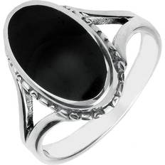 Whitby Jet Oval Rope Edge Ring - Silver/Black