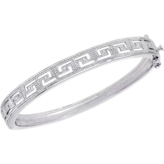 Macy's Accent Greek Key Bangle Bracelet - Silver/Diamonds