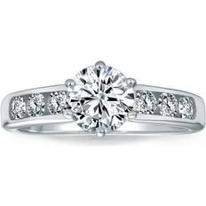 Bling Jewelry 2CT Aaa Cz Cubic Zirconia Prong Round Brilliant Solitaire Engagement For Women Silver Channel Set Cz Side Stones Band Cu