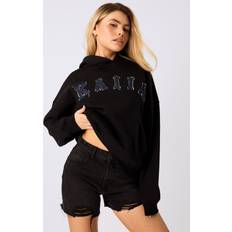 Kaiia Logo Denim Applique Oversized Hoodie Black