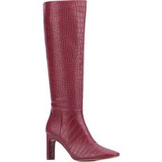 New York & Company Women's Isabelle Croc Embossed Knee-High Boots Dress Boots Wine croc