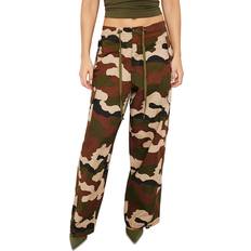 Good American Womens Fatigue Green Camo001 Parachute Camouflage-print Straight-leg Mid-rise Cotton Trousers