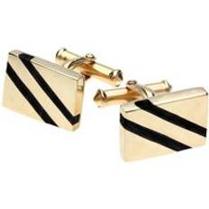 Gold Cufflinks C. W. Sellors 9ct Gold Whitby Jet Oblong Slither Cufflinks