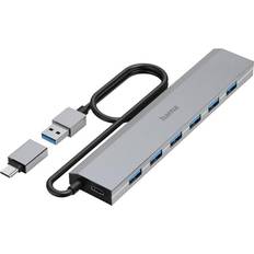 Usb hub 5 port Hama USB hub, 7 ports, USB 3.2 Gen1, 5 Gbit/s, incl. USB-C adapter and power supply